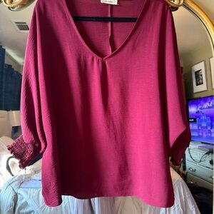 Ee:some wine color, Dolman sleeve boutique blouse with ruffle cuffs size large